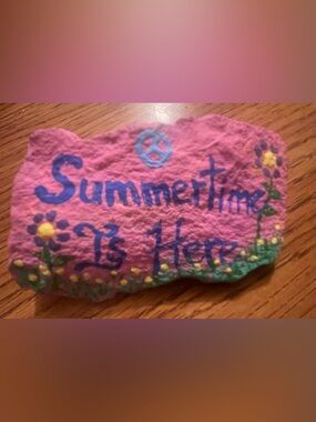 Pink Hand-Painted Rock "Summertime Is Here"